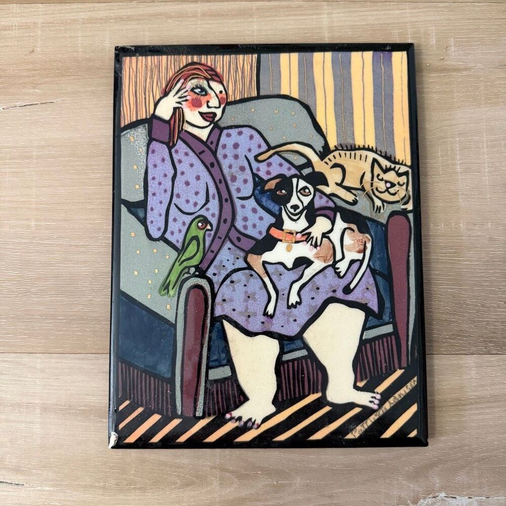 Pat Custer Denison A Peaceful Moment Gold/Silver Accents Signed Tile Filk Art